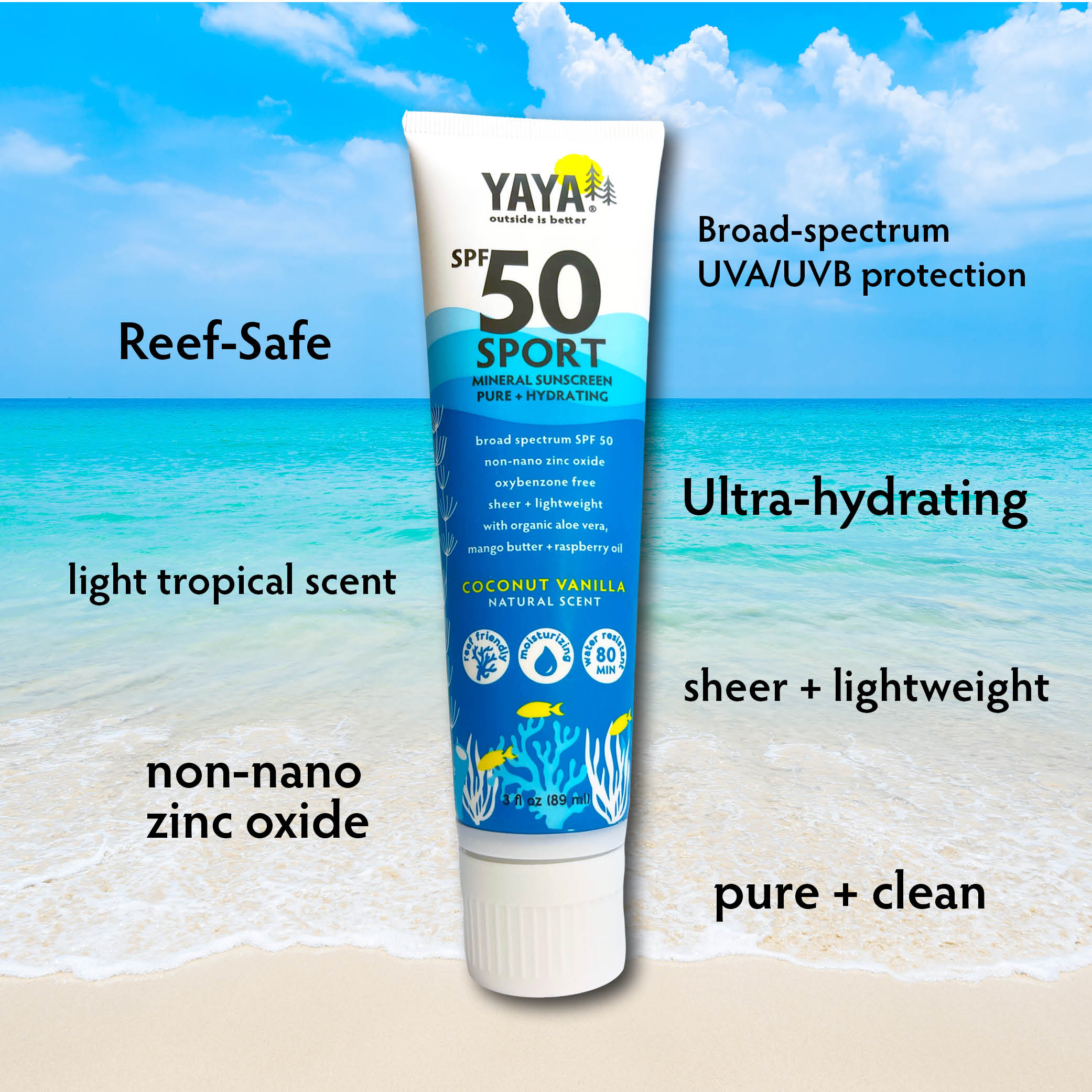 Yaya Organics SPORT SPF 50 Mineral Sunscreen (3 oz)