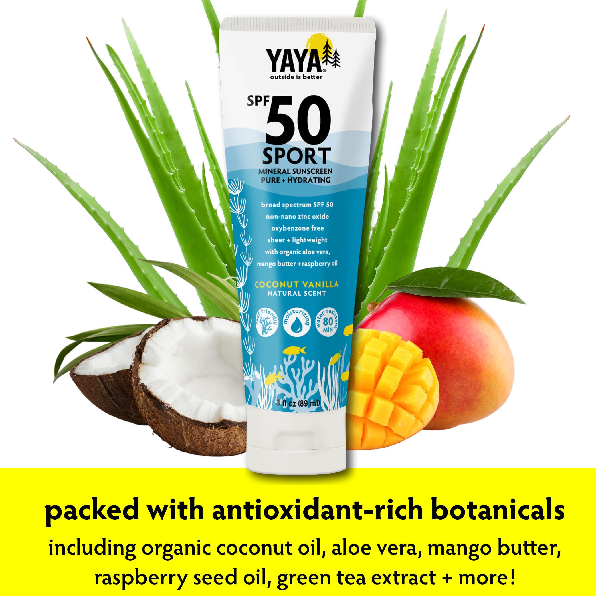 Yaya Organics SPORT SPF 50 Mineral Sunscreen (3 oz)